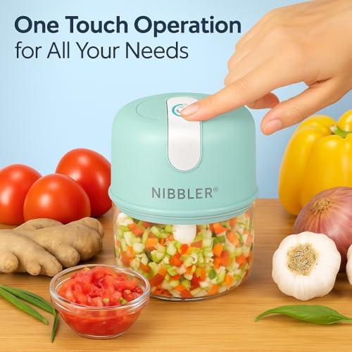 Nibbler Rechargeable Compact Electric Chopper, 250ml Storage Container | Stainless Steel Blades | Single-Touch Control for Garlic, Ginger, Onions, Vegetables, Meat, and Nuts NB-MEC01 (Turquoise) - Image 3