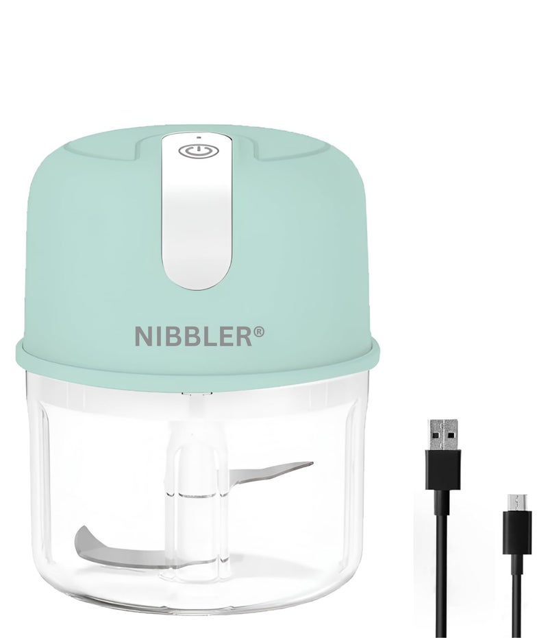 Nibbler Rechargeable Compact Electric Chopper, 250ml Storage Container | Stainless Steel Blades | Single-Touch Control for Garlic, Ginger, Onions, Vegetables, Meat, and Nuts NB-MEC01 (Turquoise) - Image 1