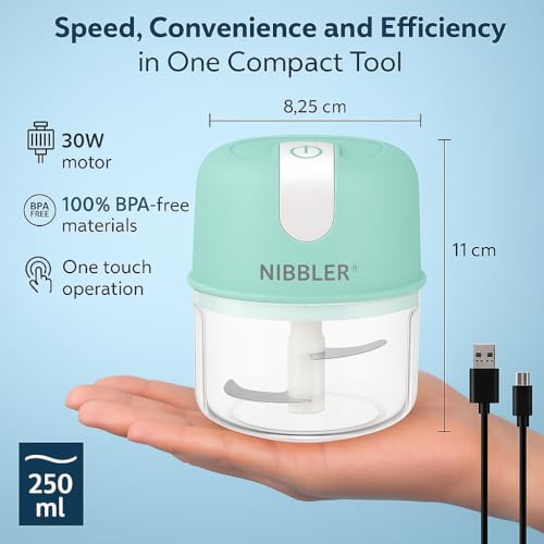 Nibbler Rechargeable Compact Electric Chopper, 250ml Storage Container | Stainless Steel Blades | Single-Touch Control for Garlic, Ginger, Onions, Vegetables, Meat, and Nuts NB-MEC01 (Turquoise) - Image 2