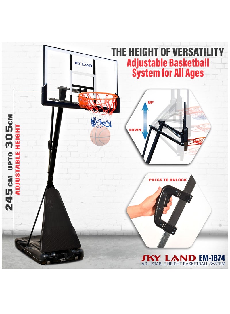 Sky Land Basketball Hoop For Adults With Wheels| Adjustable Height 8-10 ft | Portable Shooting Hoop Basketball System For Indoor/Outdoor - Image 4