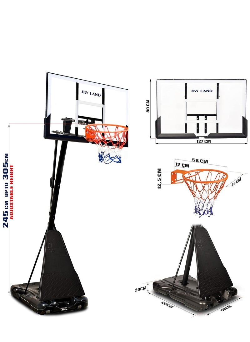 Sky Land Basketball Hoop For Adults With Wheels| Adjustable Height 8-10 ft | Portable Shooting Hoop Basketball System For Indoor/Outdoor - Image 5