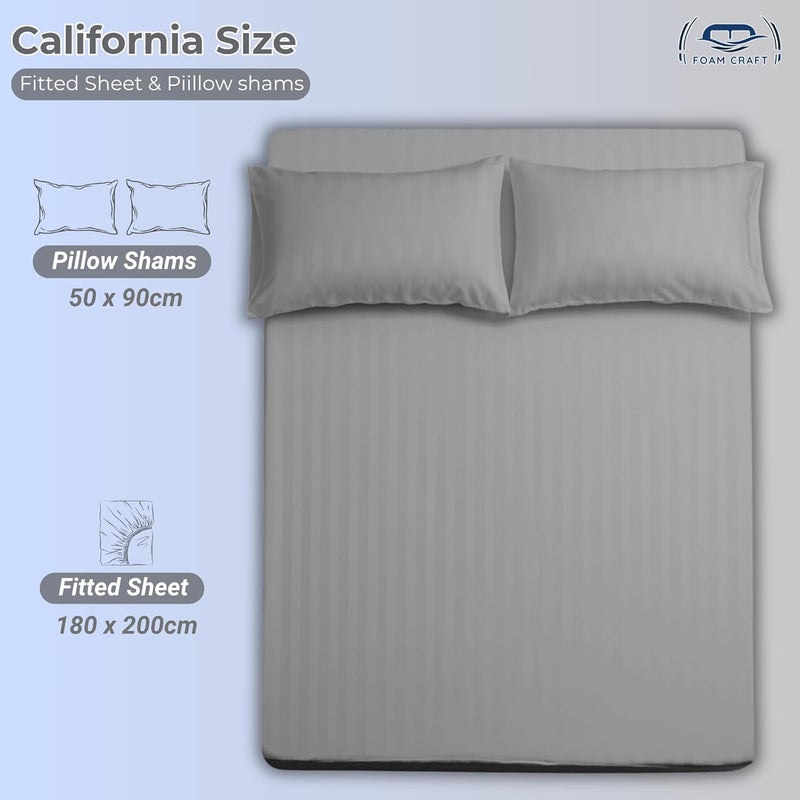 FOAM CRAFT Queen Size Fitted Bed Sheet Set - Striped Cotton 3 Piece Set (Light Grey, 180 x 200cm) - Image 2