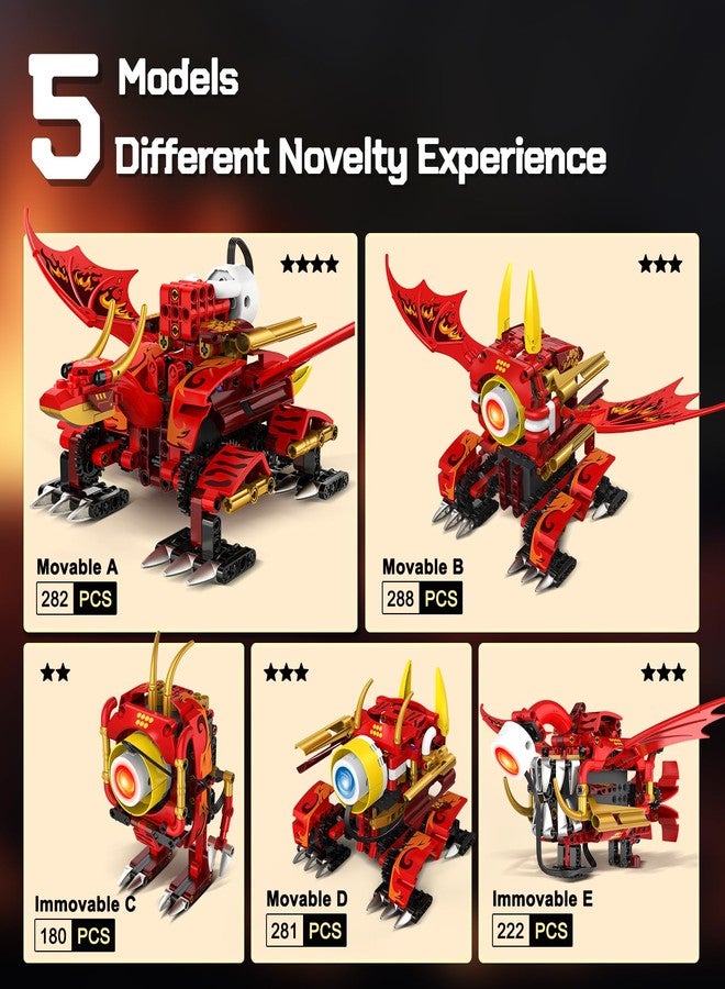 HOGOKIDS 5-in-1 Dragon Robot Building Toys with 6 Lighting Colors & 5 Light Effects - 354PCS Remote & App Control Robots Toy Set for Kids, RC Robot Building Toys Gifts for Teens Boys Girls Age 8-12 - Image 2
