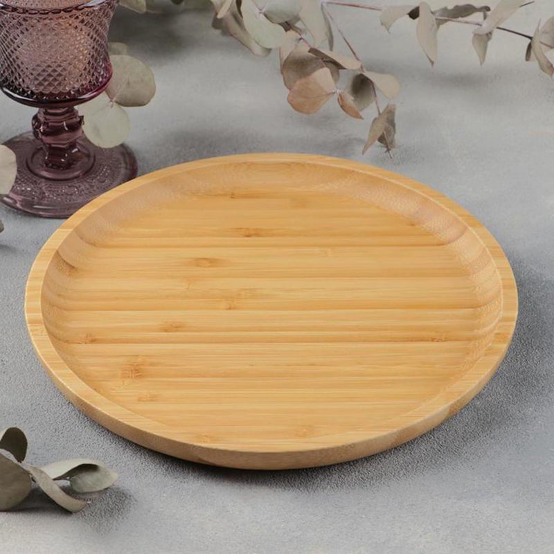 JOIKIT 5 Pack 12 Inch Bamboo Round Platter, Fine Polished Round Wood Plates Bamboo Serving Tray for Holding Fruit, Bread, Cheese, Nut, Coffee, Tea, Plant Saucer - Image 5
