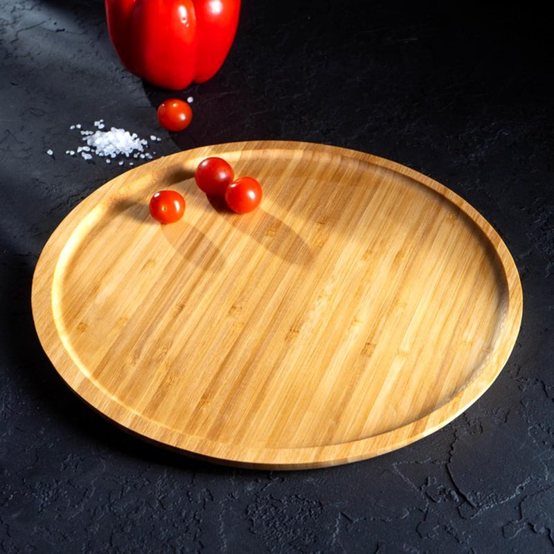 JOIKIT 5 Pack 12 Inch Bamboo Round Platter, Fine Polished Round Wood Plates Bamboo Serving Tray for Holding Fruit, Bread, Cheese, Nut, Coffee, Tea, Plant Saucer - Image 3