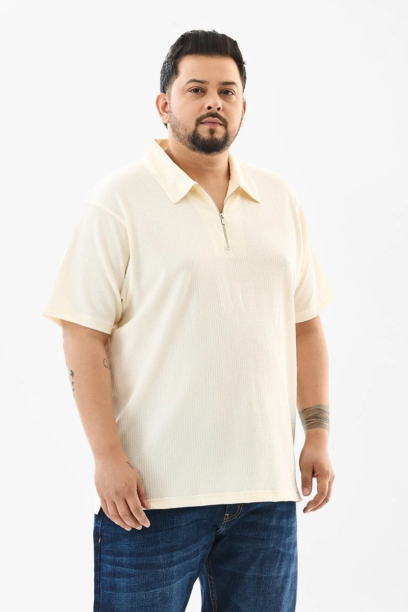 سنيتش Regular Fit Textured Cream Plus Size Polo T-Shirt