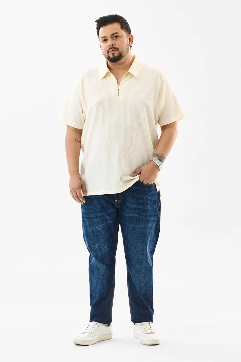 سنيتش Regular Fit Textured Cream Plus Size Polo T-Shirt