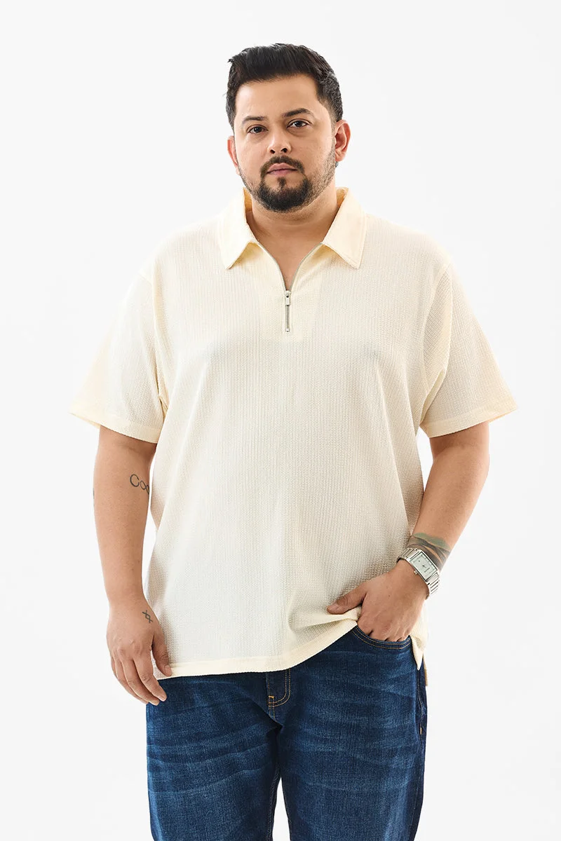 سنيتش Regular Fit Textured Cream Plus Size Polo T-Shirt