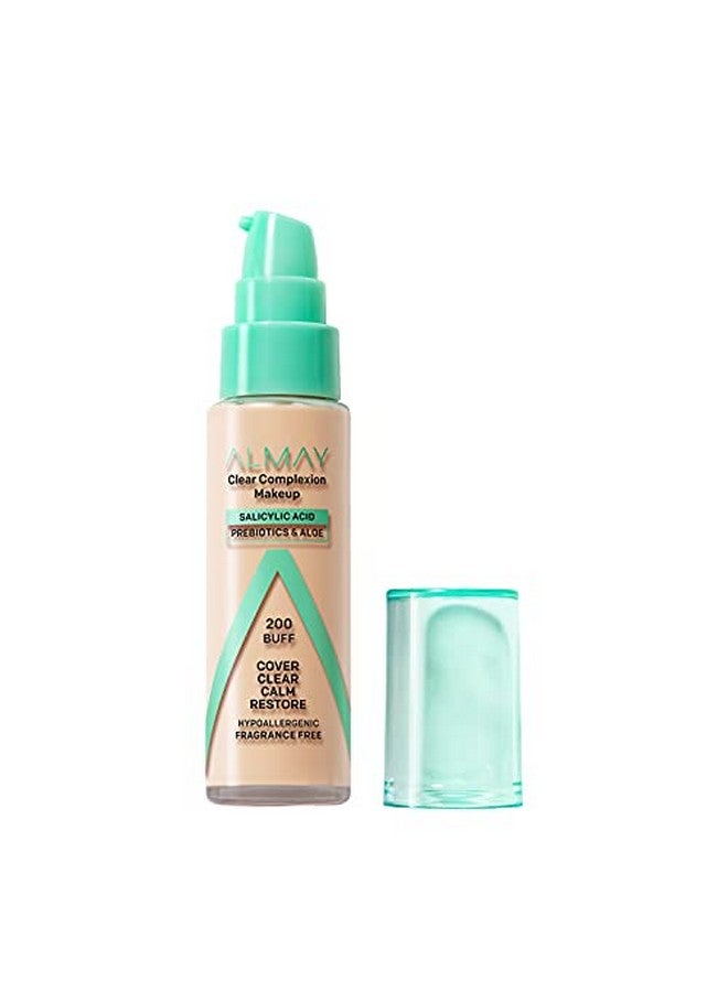 Almay Clear Complexion Acne Foundation Makeup With Salicylic Acid Lightweight, Medium Coverage, Hypoallergenic, Fragrance Free, For Sensitive Skin , 200 Buff, 1 Fl Oz. - Image 1