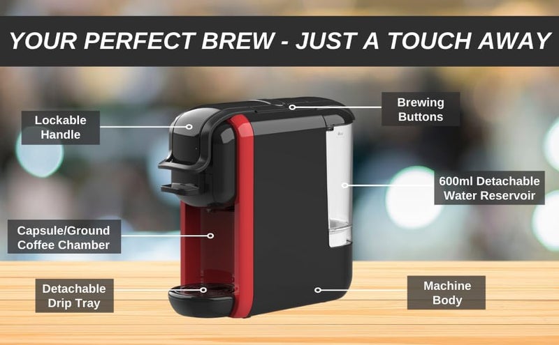 KLIKONIX 1450W 3-in-1 Multifunction Espresso Capsule Coffee Machine, 600 ml Capacity, Black - Image 4