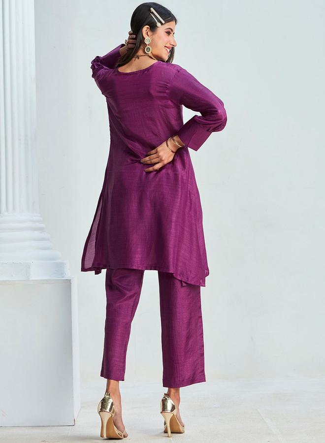 ISHIN V-Neck A-Line Kurta With Trouser - Image 5
