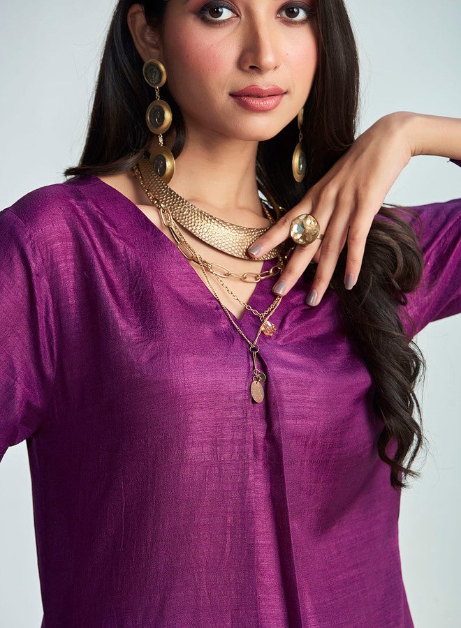 ISHIN V-Neck A-Line Kurta With Trouser - Image 2