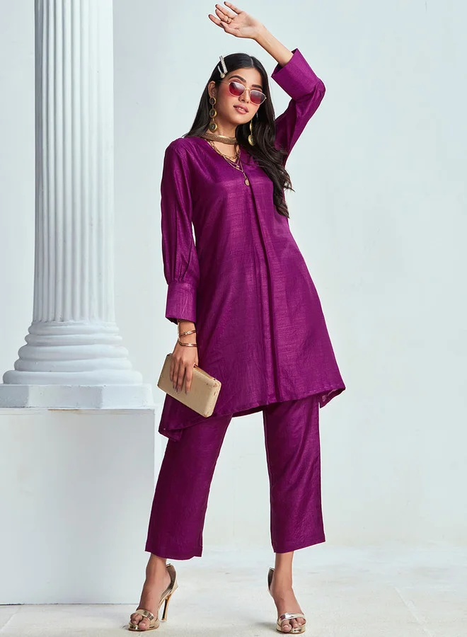 V-Neck A-Line Kurta With Trouser