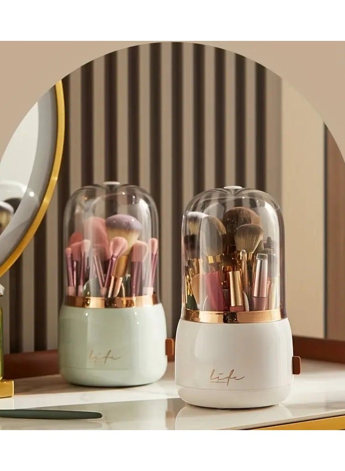 ORiTi Makeup Brush Holder Organnizer With Clear Lid 360 Rotating Dustprooof DDesktop Makeup Brushes Organizer for Vanity - Image 3
