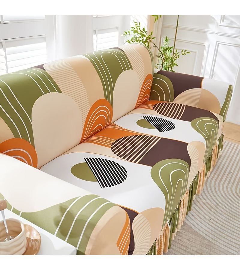 3 People All Season Universal Garden Style Silky Fiber Fabric Stretch Sofa Cover For Living Room Breathable Wear Resistant Easy To Clean Solid Color Skirted Hem Home Decor - Image 5
