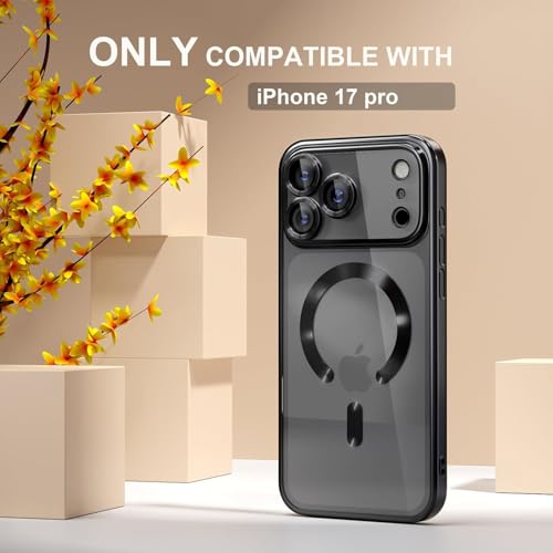 VONZEE Compatible with iPhone 17 Pro Case with MagSafe, Transparent Shockproof Back Cover, Anti-Yellow Slim Protective Case with Camera Protection – Black - Image 3
