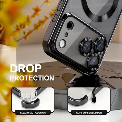 VONZEE Compatible with iPhone 17 Pro Case with MagSafe, Transparent Shockproof Back Cover, Anti-Yellow Slim Protective Case with Camera Protection – Black - Image 4