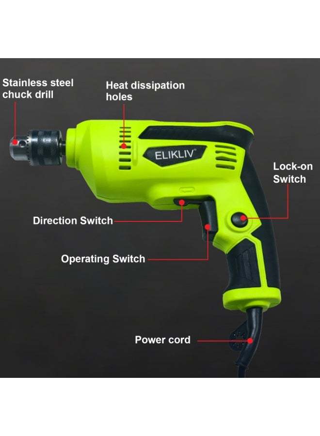 ELIKLIV Corded Electric Hand Drill 450W , Power Drill Gun for Home DIY, Wood Metal Drilling Tool with Variable Speed - Image 3
