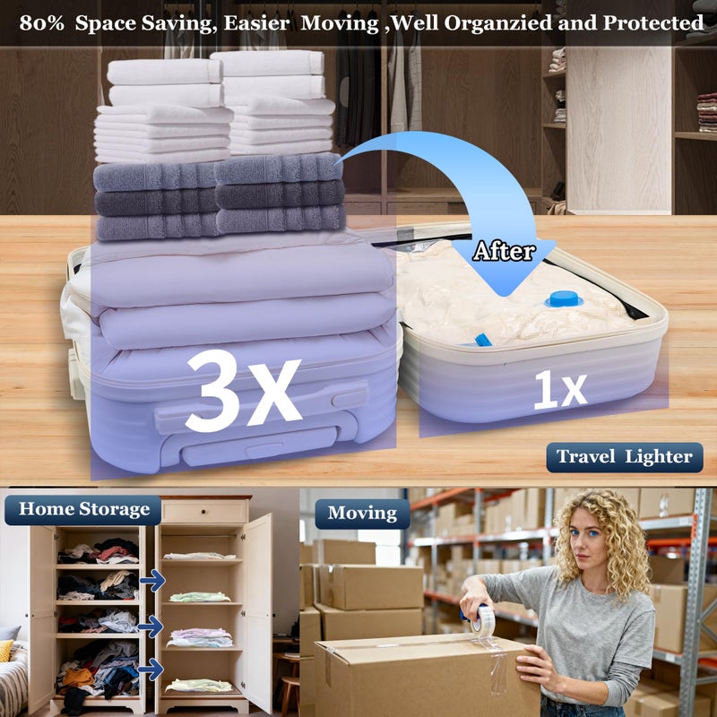 XIAQILAUS Vacuum Sealing Bags for Clothing Travel,Space Saver Vacuum Storage Bags with Wireless Air Pump (12 Combo Bags+Electric Pump) - Image 5