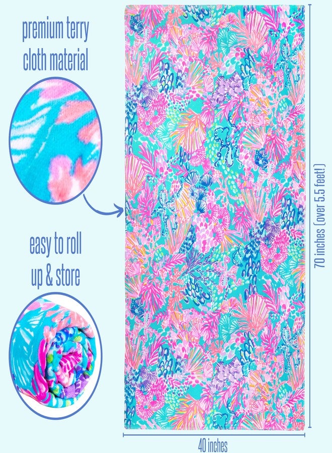 Lilly Pulitzer منشفة شاطئ/مسبح كبيرة من ليلي بولتزر، 40 × 70، منشفة قطنية كبيرة للبالغين، روعة في الرمال - Image 4