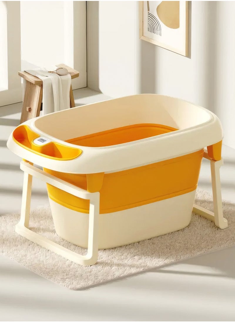 RENOVO - Portable Baby Bathtub Children Foldable Plastic Bathtubs With Thermometer, Plastic Balls, Duck Toy and Soap Tray, Yellow - Image 1