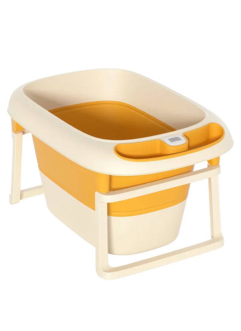 RENOVO - Portable Baby Bathtub Children Foldable Plastic Bathtubs With Thermometer, Plastic Balls, Duck Toy and Soap Tray, Yellow - Image 1
