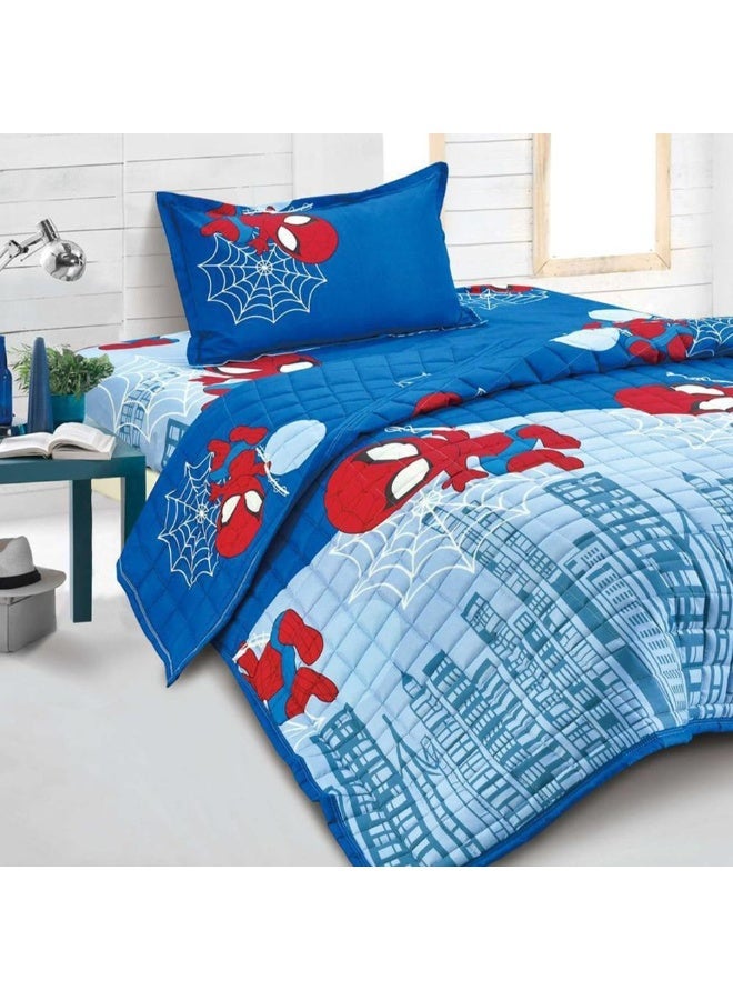 Boys Single Bedding Set Blue Spider Hero Cartoon Design 3 Pieces - Image 3