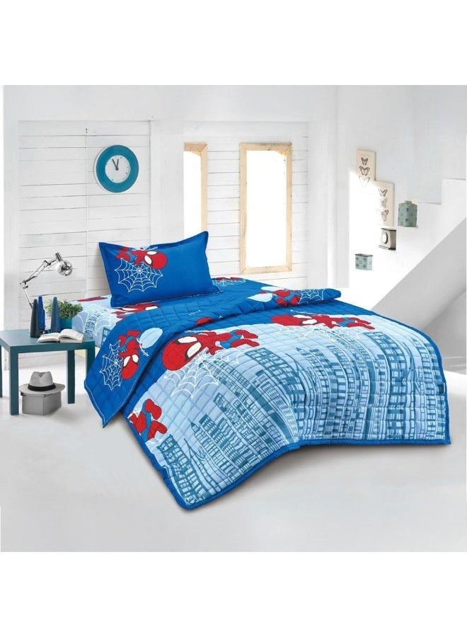 Boys Single Bedding Set Blue Spider Hero Cartoon Design 3 Pieces - Image 1