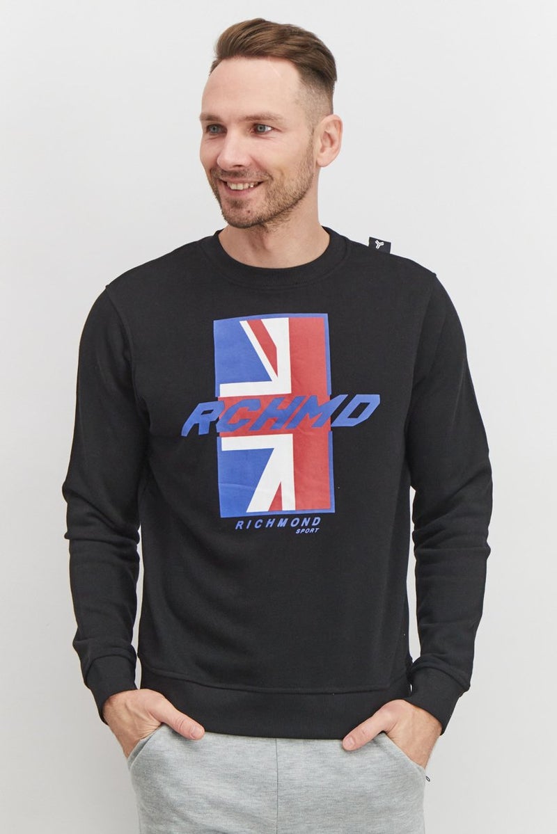 JOHN RICHMOND Men Sportswear Fit Crew Neck Graphic Sweatshirt, Black - Image 1