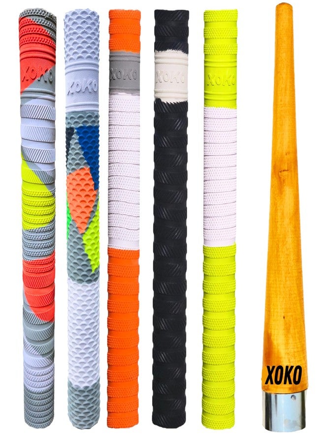XOKO Cricket Bat Cone and Grip Set, Premium Stainless Steel Base, Multiple Textured Designs, Multicolour Pack - Image 1
