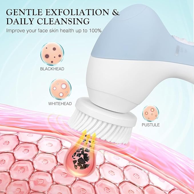 COSLUS فرشاة تنظيف الوجه الدوارة COSLUS 7 في 1 مقشر كهربائي منظف دوار مقاوم للماء مقشر لطيف لتنظيف عميق للوجه للعناية بالبشرة مناسب لمعظم الناس مجموعة - Image 4
