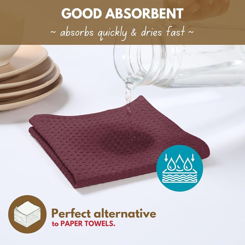 Native Fab Kitchen Towels  Dish Cloth Set 100 Cotton 8 Piece Absorbent Durable Washable Quick Drying Towel for Cleaning Cooking Baking  Ideal for Home Bars  Everyday Use  Burgundy Wine - Image 4