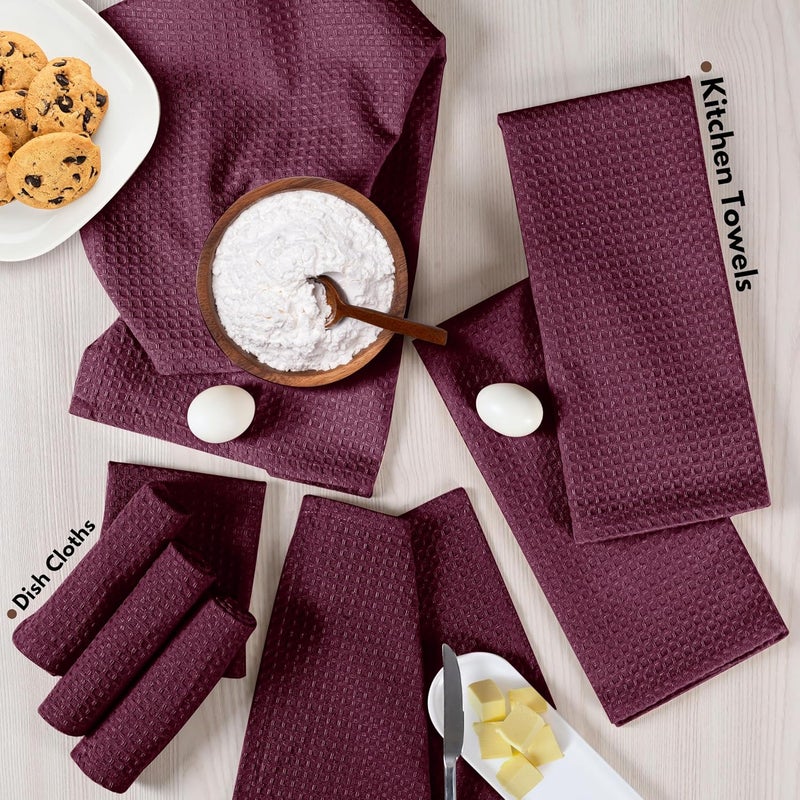 Native Fab Kitchen Towels  Dish Cloth Set 100 Cotton 8 Piece Absorbent Durable Washable Quick Drying Towel for Cleaning Cooking Baking  Ideal for Home Bars  Everyday Use  Burgundy Wine - Image 3
