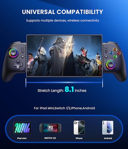 Mocagen Swicth Controllers for Nintendo Switch 2/1/Oled/iPhone/Android Handheld Gaming with Hall Effect Joysticks & Triggers, RGB Light, Programmable, Turbo, Mac Game - Image 5