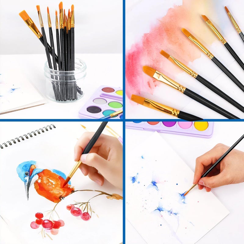 AROIC Acrylic Paint Brush Set, 2 Packs / 20 pcs Nylon Hair Brushes for All Purpose Oil Watercolor Painting Artist Professional Kits (Black) - Image 4