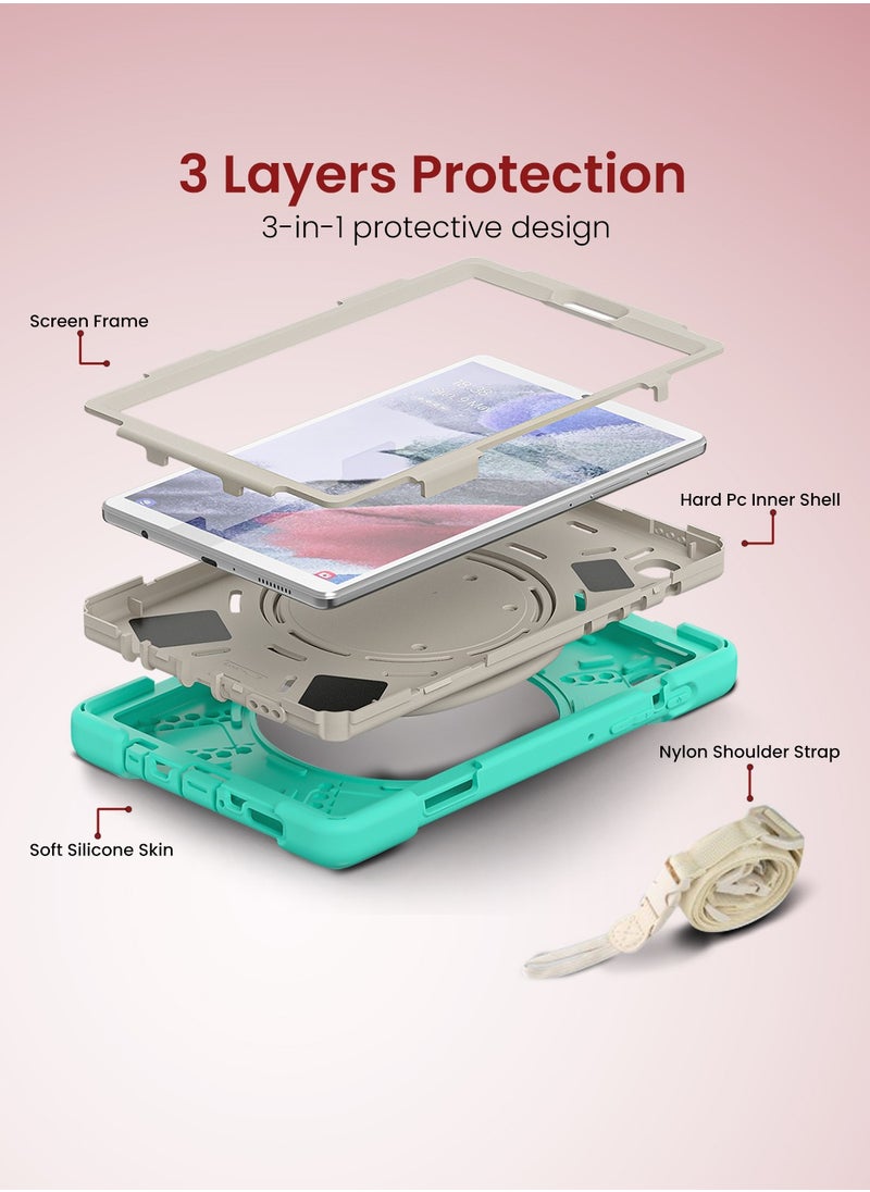 Moxedo - Moxedo Shockproof Rugged Protective Colorful Case with 360 Rotating Kickstand , Shoulder Strap , Pen Holder for Kids Compatible for Samsung Galaxy Tab A7 Lite 8.7 Inch 2021 (SM-T220/T225) - Mint Green - Image 1