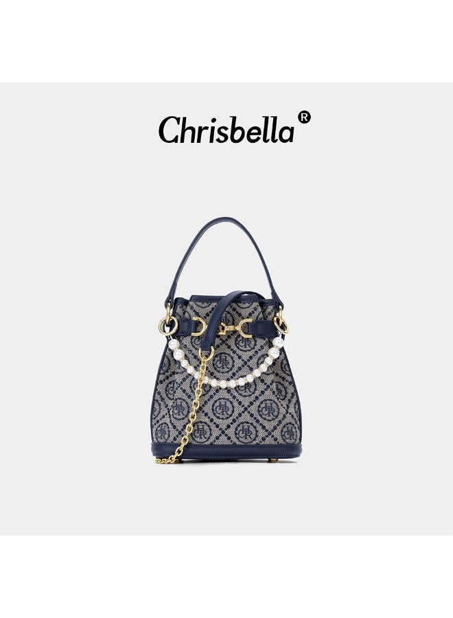 CHRISBELLA Jacquard Star Diamond Small Pearl Chain Shoulder Handbag Bucket Bag - Image 1