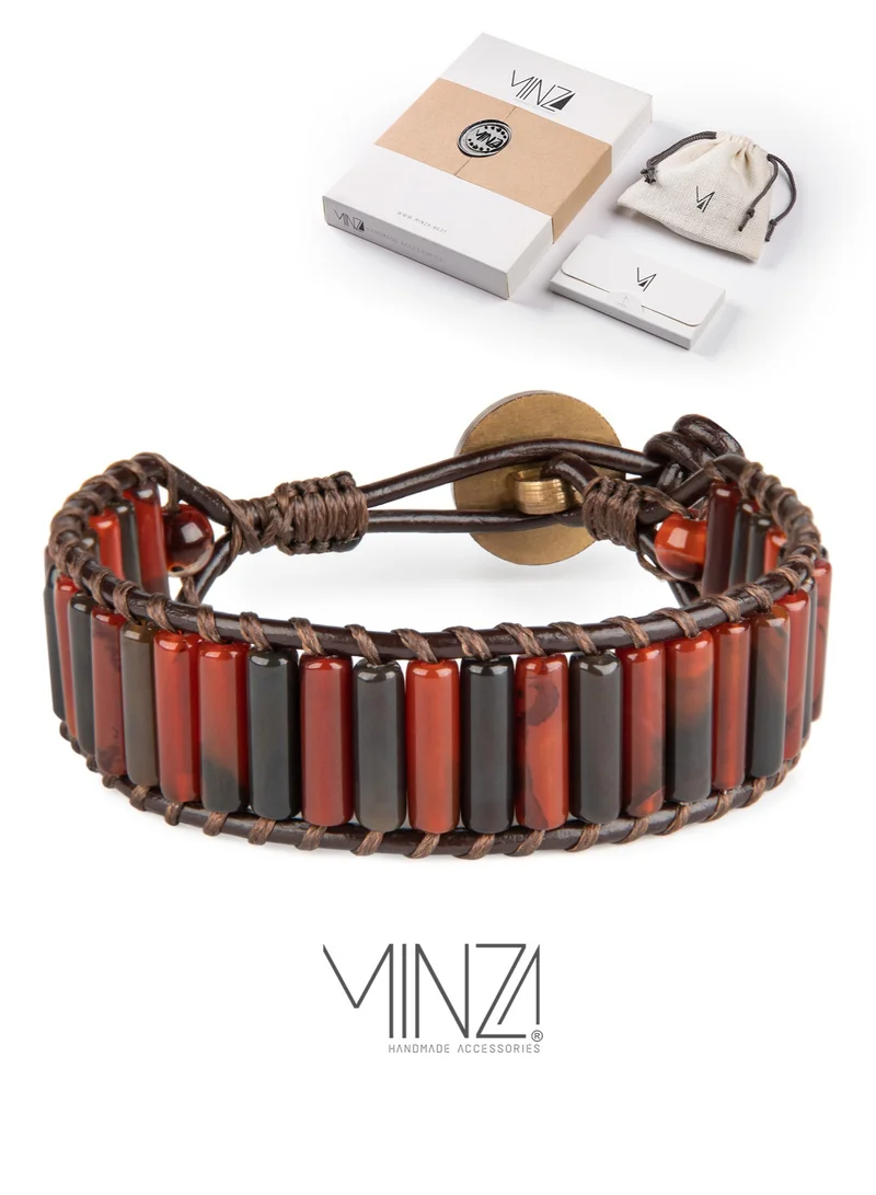 Minza Minza ” Phoenix” Agate stone, Handmade Bracelet for Men, Leather Beaded Bracelet, Jewelry for Casual & Special Occasion