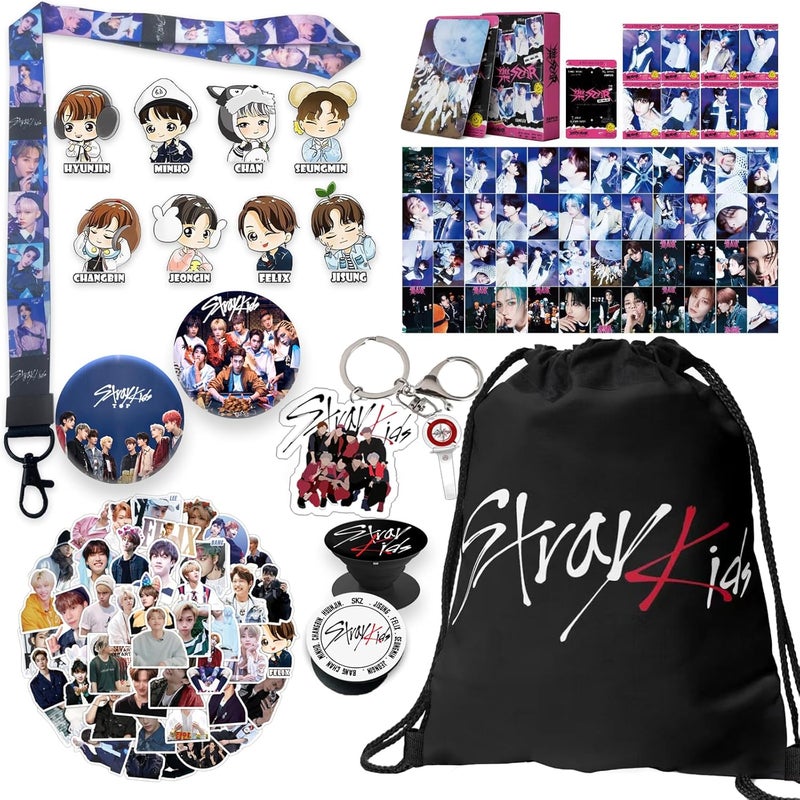 Hymik Gift Set Suitable for Birthday Concerts，Including 55 pcs Photocards, 50 pcs Stickers, 8 pcs Pins, Lanyard, Phone Ring Holder, Keychain, Button Pins and Drawstring Bag - Image 1