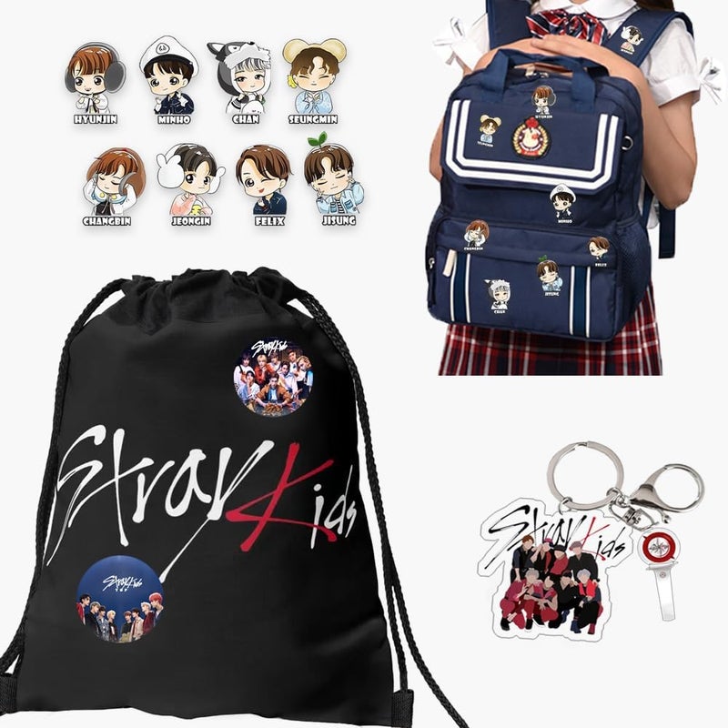 Hymik Gift Set Suitable for Birthday Concerts，Including 55 pcs Photocards, 50 pcs Stickers, 8 pcs Pins, Lanyard, Phone Ring Holder, Keychain, Button Pins and Drawstring Bag - Image 4