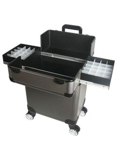 SUNRISE Rolling Nail Box Wheeled Nail Art Storage Box Polish Organizer Rolling Makeup Trolley Cosmetics Suitcase Black  - Image 3