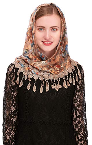 PAMOR Mass Veil Triangle Mantilla Cathedral Head Covering Chapel Veil Lace Shawl Latin Scarf (Beige) - Image 2