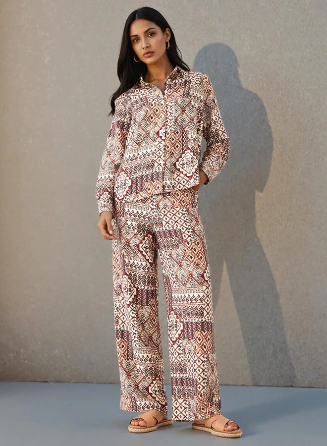 Splash FAV Coord Set with Shirt & Wide Leg Pants