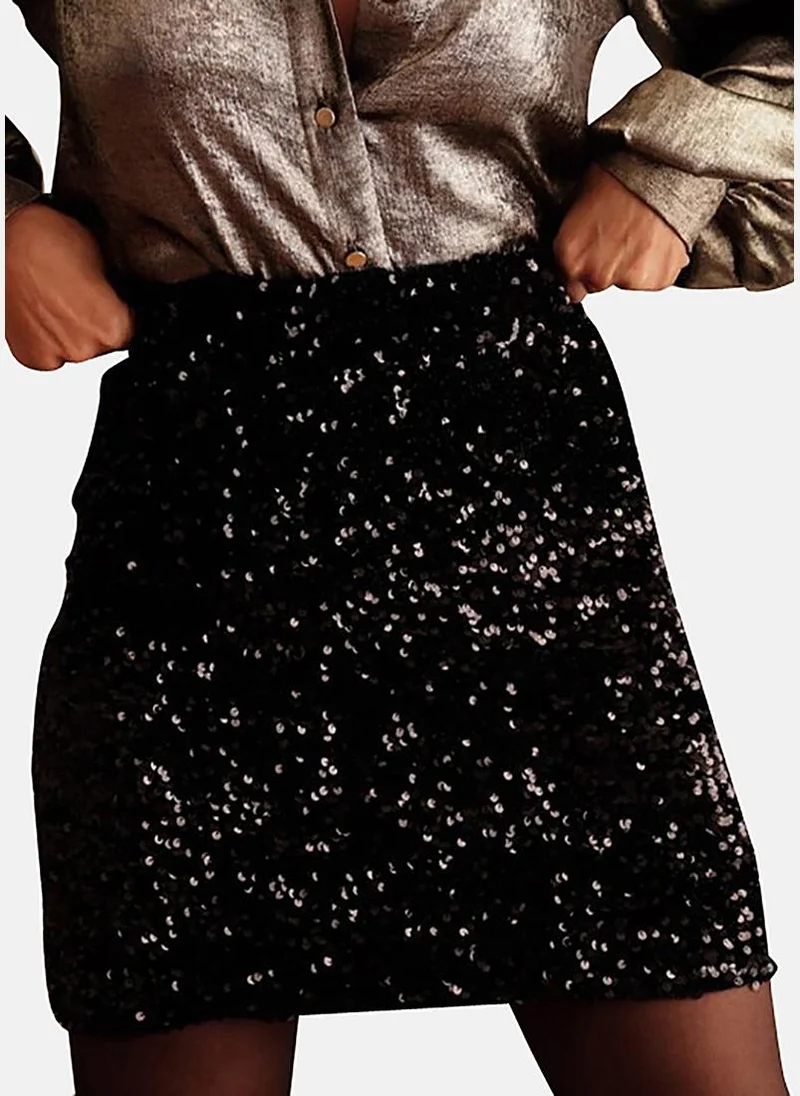 يونيكي Black A-Line Embellished Mini Skirt