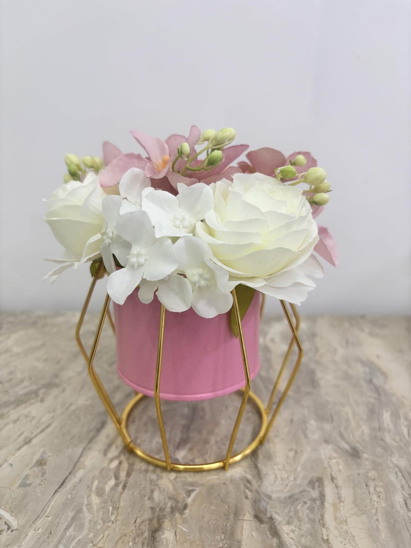 HOME ELEMENTS Tabletop Artificial Flowers in Metal Frame Vase Room Decor Centre Table Showpiece Artificial Flower Pots for Living Room Office New Home Decoration Gift - Pink & White Flower (13x16cm) - Image 5