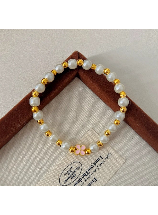 Goolsky French Irregular Pearl Flower Bracelet – Dainty Gold-Tone Luxe Jewelry, Elegant Minimalist Accessory for Women, Irregular Pearls & Flowers, Daily Wear/Gifting, Middle Eastern Aesthetic - Image 4