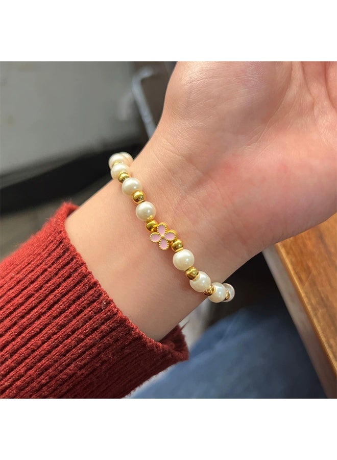 Goolsky French Irregular Pearl Flower Bracelet – Dainty Gold-Tone Luxe Jewelry, Elegant Minimalist Accessory for Women, Irregular Pearls & Flowers, Daily Wear/Gifting, Middle Eastern Aesthetic - Image 2