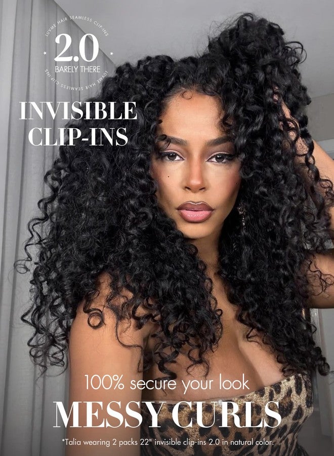 LUVME Invisible Clip in Hair Extensions Messy Curly Real Human Hair, Remy Hair Clip ins for Women, Natural Human Hair, 14 inch 110g 6Pcs, Natural Black - Image 3