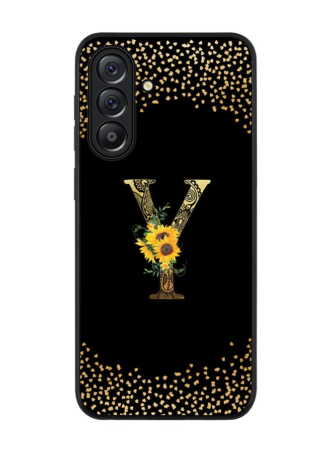 Stylizedd For Samsung Galaxy A56 5G Case,Slim fit Camera Protection, Shockproof Thin Phone cover  - Custom Floral Monogram - Y ( Black ) - Image 1