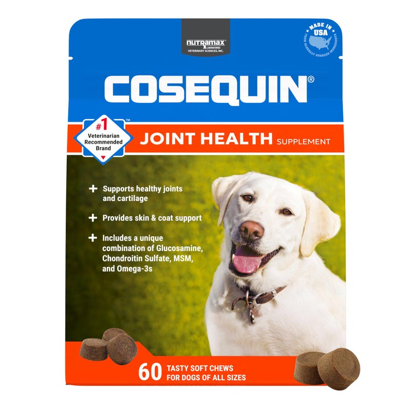 Nutramax Laboratories COSEQUIN Maximum Strength Joint Supplement Plus MSM & Omega-3's - With Glucosamine and Chondroitin - For Dogs of All Sizes (Soft Chews) - Image 1